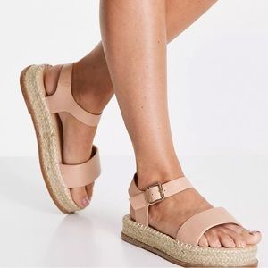 Truffle Collection Wide Fit cross strap flatform espadrille sandals in natural